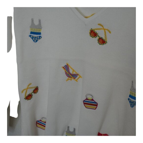 NWT Carole Little White Pullover Summer‎ Sweater with Embroidery Sz S - Picture 5 of 7